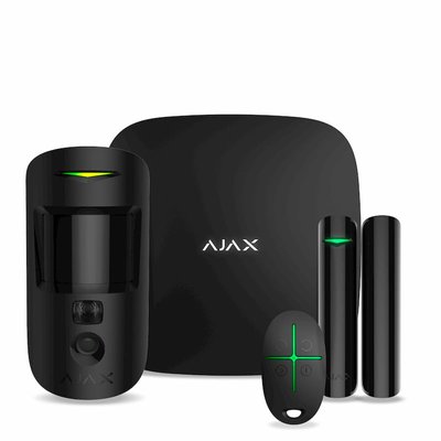 Ajax StarterKit Cam black | Комплект бездротової GSM-сигналізації | 2G, Ethernet | Jeweller, Wings (000016586/25466.58.BL1) | AX304BK фото